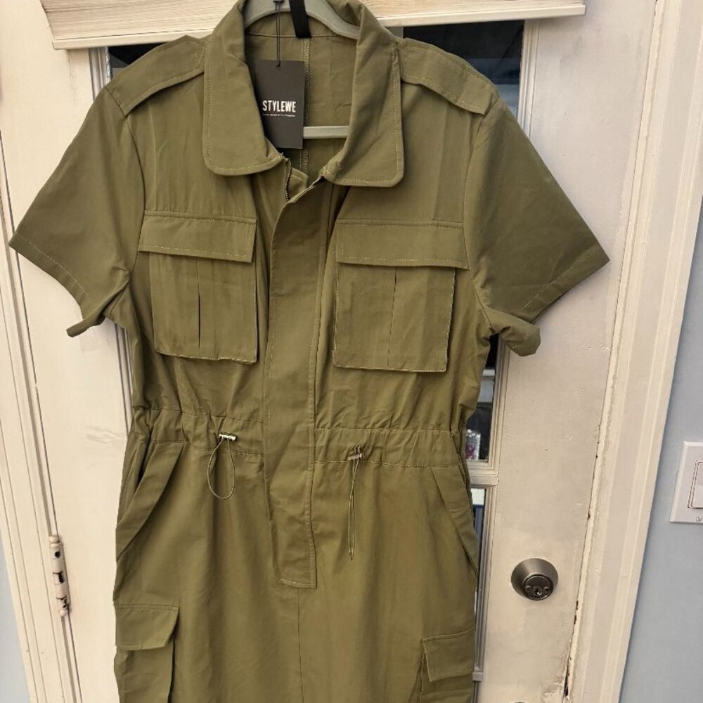 LORAGAL Green Stand Collar Midi Dress